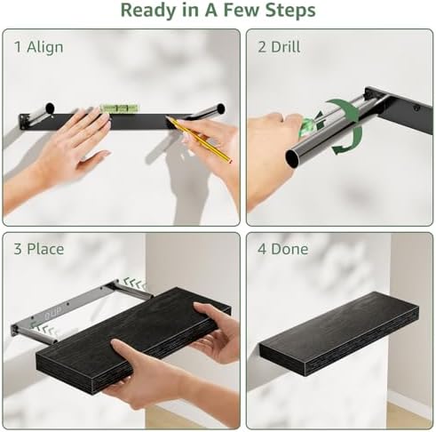 KLUVIS Bathroom Floating Shelves Set of 3 Black 157 Inch