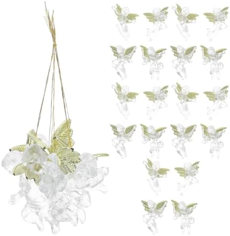 PRETYZOOM 24pcs Crystal Clear Christmas Angel Ornaments with Gold Wings