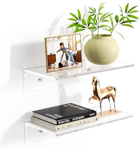 FEMELI 2 PCS 12 Inch Clear Acrylic Floating Shelves for Display