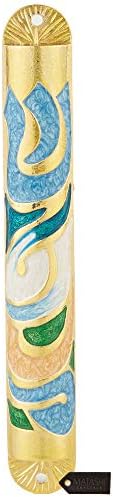 Matashi Gold Hand Painted Enamel Mezuzah 6 Inch Decor