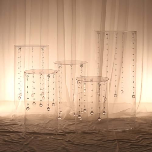 Clear Acrylic Cylinder Pedestal Display Stand Set of 5