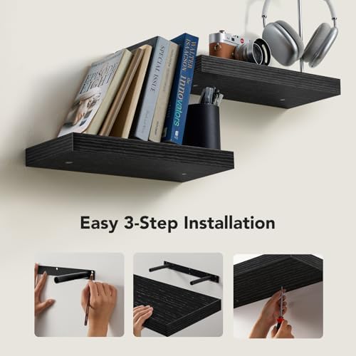 Amada Floating Shelves Wall Mounted Set of 2 Black 15x7 Inch