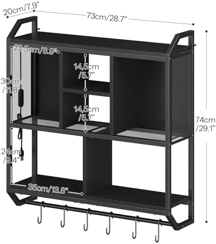 HOOBRO 3-Tier Floating Gaming Shelf with LED Lights Black