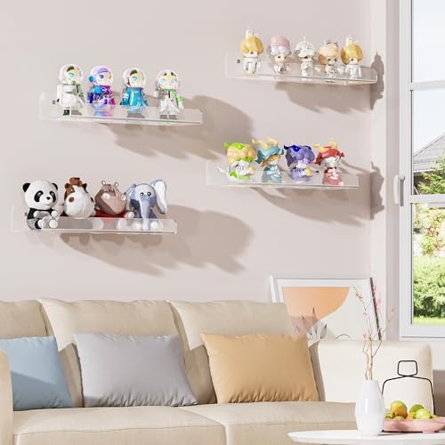 Clear Floating Shelves for Wall 15 Inch 4 Pack