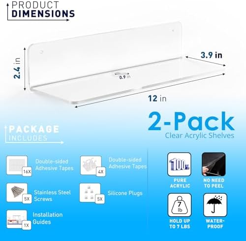 OAPRIRE Clear Acrylic Floating Shelves Set of 2