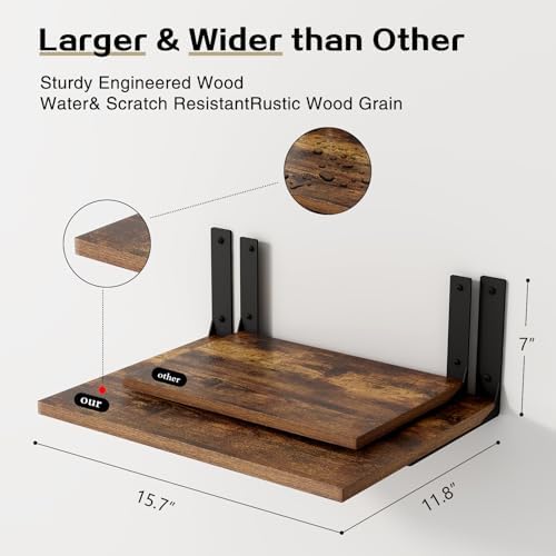 Inforth 12 Deep Floating Wall Shelves Brown 16x12