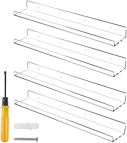 24 Inch Clear Floating Shelves 4 Pack Modern Wall Storage