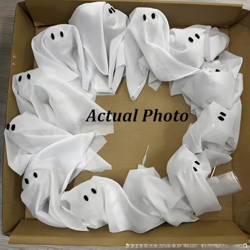 Treayes Handmade Ghost Garland LED Light Wreath