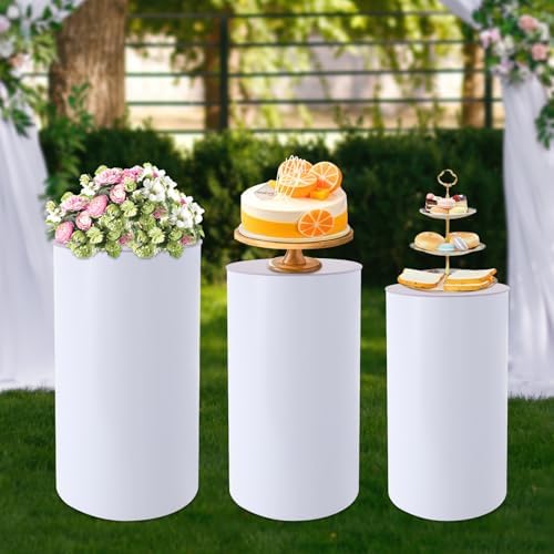 3pcs White Cylinder Display Pedestal Stand for Parties