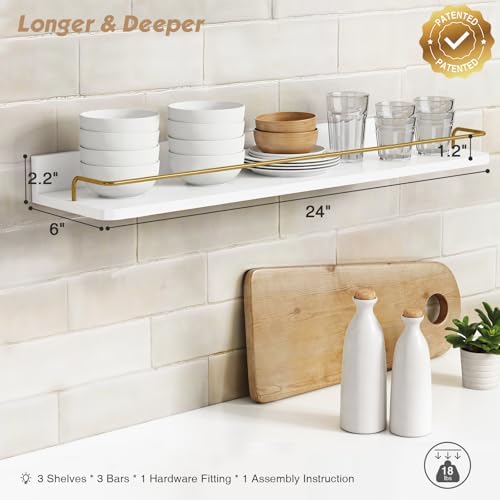Forbena 24 Inch Floating Shelves Set of 3 Gold and White