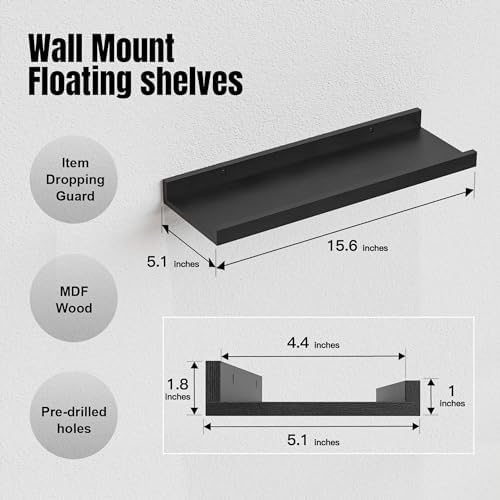RICHER HOUSE 3 Set Floating Shelves for Wall Black