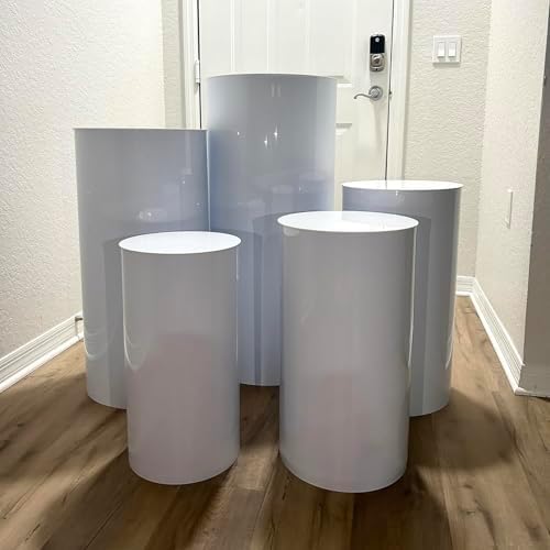 5 Piece White Metal Cylinder Display Stands for Parties