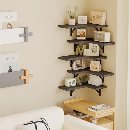Fixwal Floating Corner Shelves Set of 5 Weathered Grey