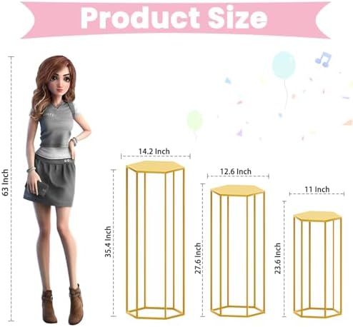 Hexagon Pedestal Stand 3Pcs Gold Metal Cake Display Stands