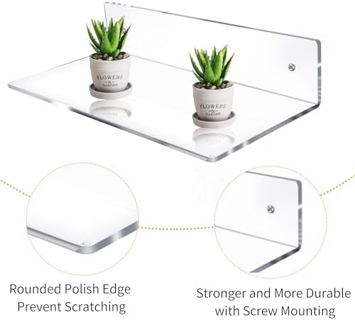 12 Inch L-Shaped Clear Floating Shelf 4 Pack