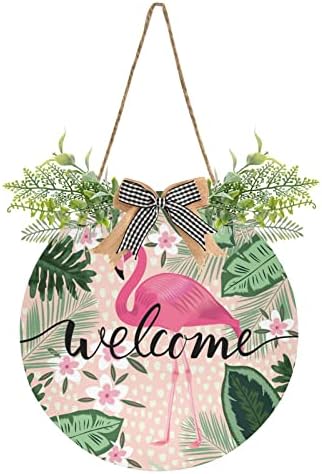 Xigua Tropical Pink Flamingo Welcome Sign Front Door Decor