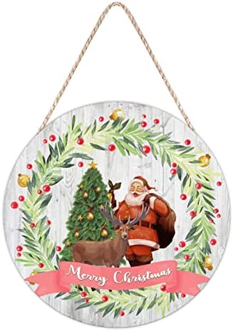 Funny Santa Claus and Reindeer Door Wreath 10x10in