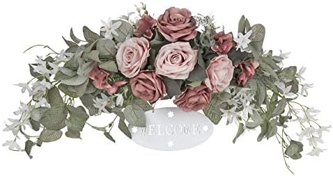 POTRUWE Artificial Rose and Leaves Front Door Wreath