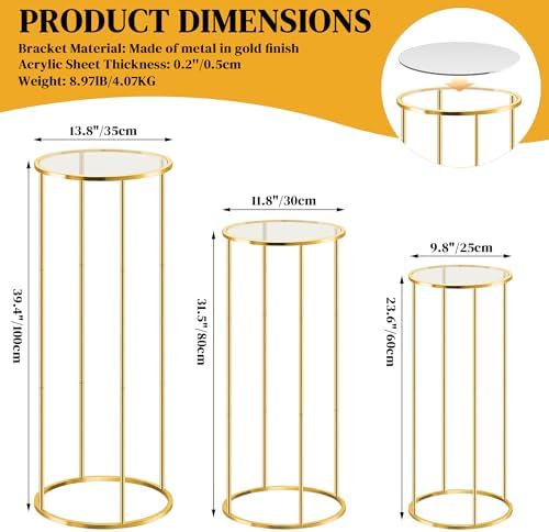 OIHYA 3PCS Gold Cylinder Plant Stand for Parties