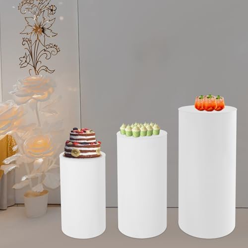3PCS White Cylinder Pedestal Stands for Wedding Decor