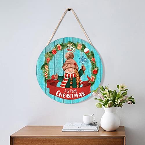 Farmhouse Door Hanger Christmas Holly Wreath Gnome Wood Sign