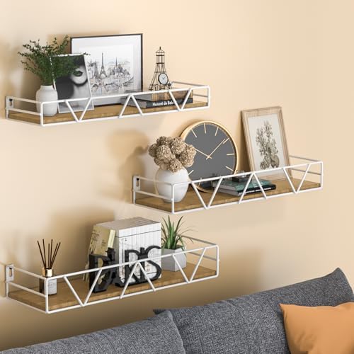 3 Piece Floating Wall Shelves Set White Farmhouse Style