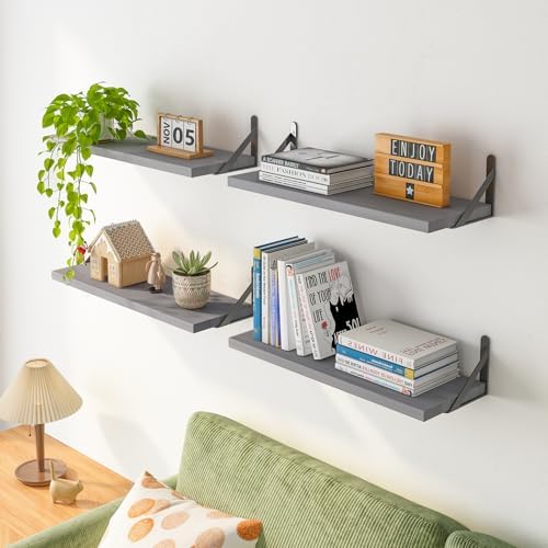 YGEOMER Floating Shelves Set of 4 Gray Wall Shelves