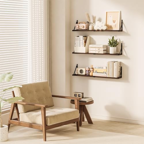 Floating Bookshelf Set of 3 Dark Brown 33 Inch