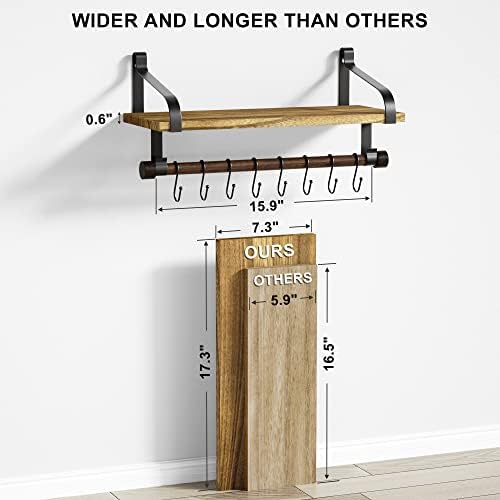 Love-KANKEI Floating Shelf with 8 Hooks and Towel Bar