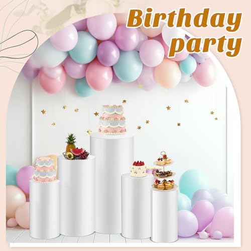 5 Pcs Cylinder Stands for Party - White Cake Pedestal Displays