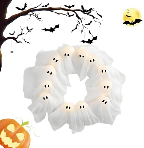 Treayes Handmade Ghost Garland LED Light Wreath