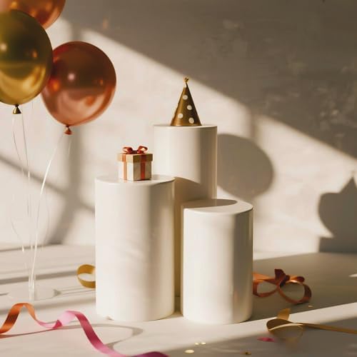 Cylinder Stands for Party - 5 Pcs White PVC Display Pedestal Stand