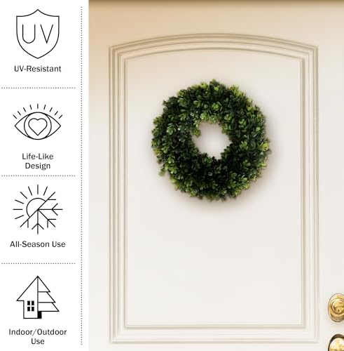 Pure Garden 12-Inch UV Resistant Boxwood Wreath