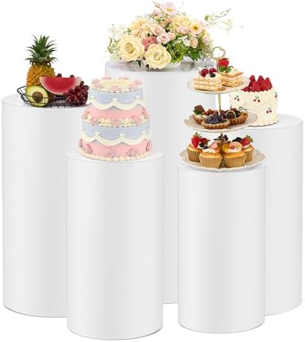 5 Pcs Cylinder Stands for Party - White Cake Pedestal Displays