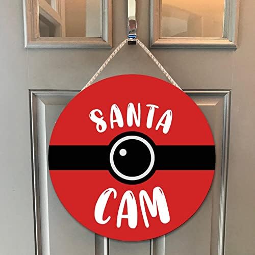 Farmhouse Door Hanger Red Funny Elf Surveillance Wood Sign