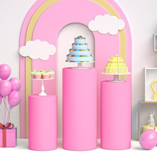 LEBENGURU 3Pcs Cylinder Pedestal Stand Covers Pink