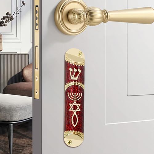 MrMrKura Red Metal Mezuzah with Scroll for Door