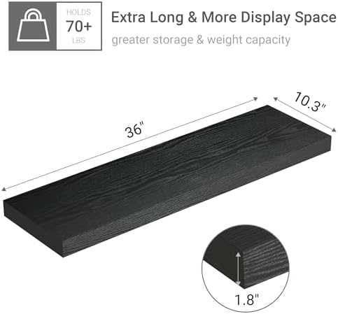 Vivelove Black Floating Shelves Wall 10 Inch Deep 36x103x18