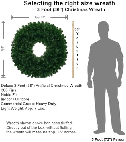 3 Foot Christmas Wreath with Large Red Bow