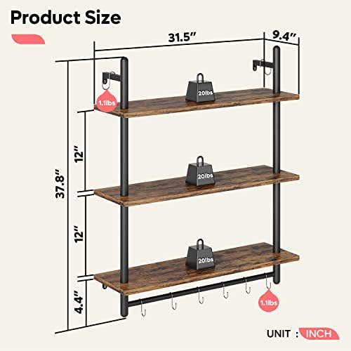 Bestier 3 Tier Floating Wall Shelving with Towel Bar