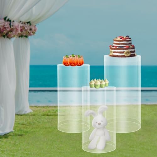 3Pcs Clear Cylinder Pedestal Stands for Party Wedding Decor