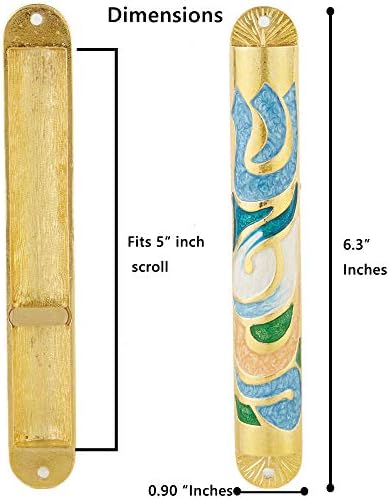 Matashi Gold Hand Painted Enamel Mezuzah 6 Inch Decor
