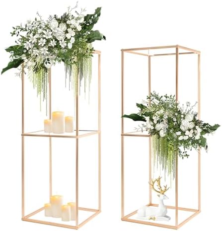 LANLONG Gold Pedestal Stand with Acrylic Panels 2Pcs