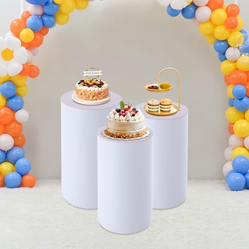 3pcs White Cylinder Display Pedestal Stand for Parties