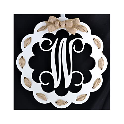 Monogrammed Wreath with Letter W White Burlap Door Hanger