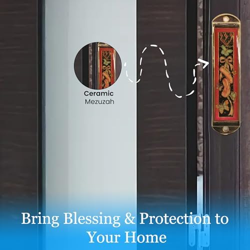 Ceramic Mezuzah Case with Gold-Red Butterflies Design