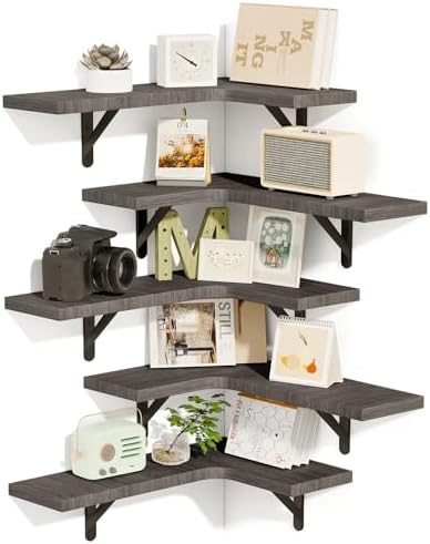 Fixwal Floating Corner Shelves Set of 5 Weathered Grey