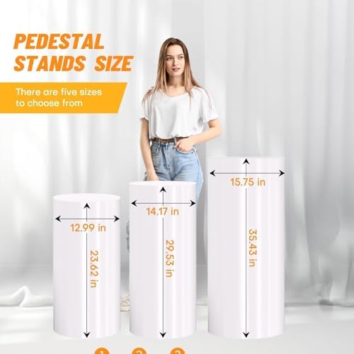 Autoneril 3PCS White PVC Cylinder Pedestal Stand