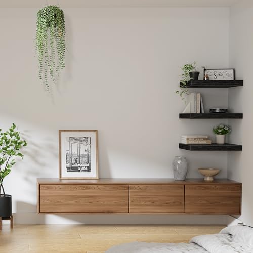 QEEIG 12 Inch Deep Floating Shelves Set of 3 Black