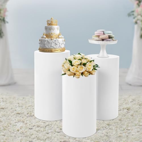3PCS White Cylinder Pedestal Display Stand for Decorations